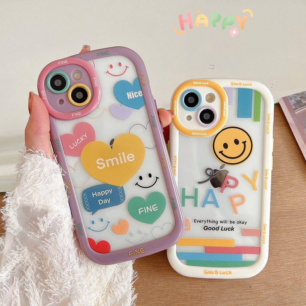 Smile Heart Letters Bumper Clear Cute Phone Cases For iPhone 14 13 12 11 Pro Max