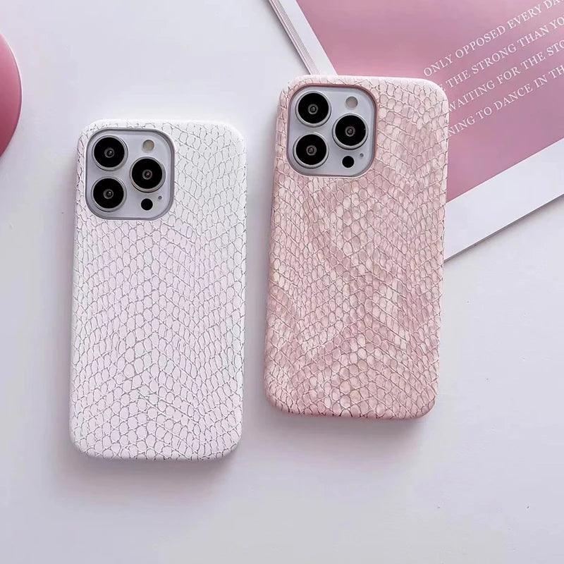 Snake Texture Leather Cute Phone Case for iPhone 7, 8 Plus, X, XS Max, XR, 11, 12, 13, 14, 15 Pro Max