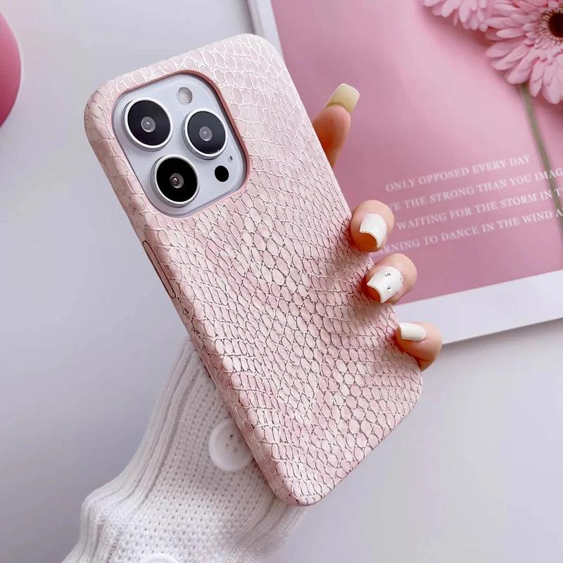 Snake Texture Leather Cute Phone Case for iPhone 7, 8 Plus, X, XS Max, XR, 11, 12, 13, 14, 15 Pro Max