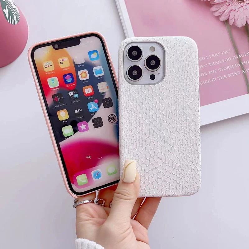 Snake Texture Leather Cute Phone Case for iPhone 7, 8 Plus, X, XS Max, XR, 11, 12, 13, 14, 15 Pro Max