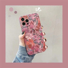 Soft Flowers and Leaves Oil Painting Cute Phone Cases for iPhone 12 Pro Max, 13, 11, 14, and 14 Pro