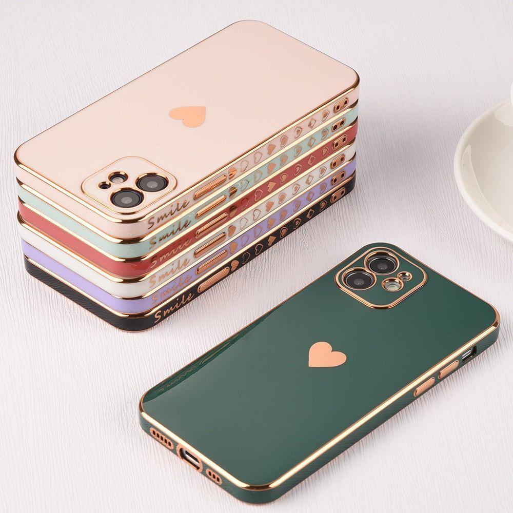 Solid Plating Mini Heart Cute Phone Cases For iPhone 12 11 Pro Max X XR XS Max 7 8 6 6s Plus SE 3 2022 13 Pro Max