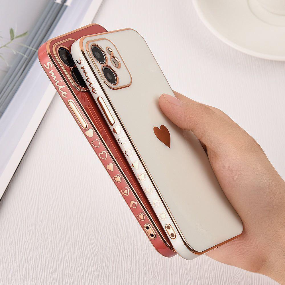 Solid Plating Mini Heart Cute Phone Cases For iPhone 12 11 Pro Max X XR XS Max 7 8 6 6s Plus SE 3 2022 13 Pro Max