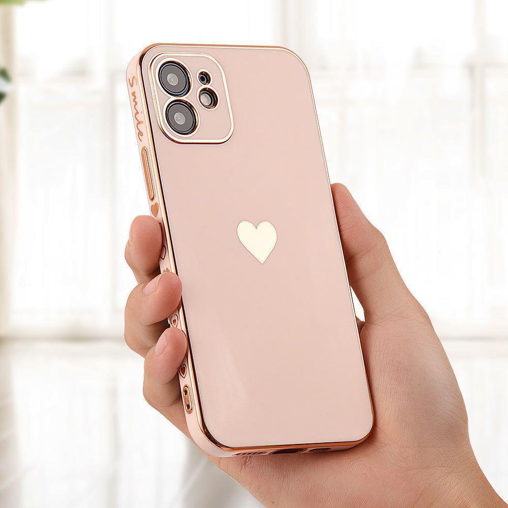 Solid Plating Mini Heart Cute Phone Cases For iPhone 12 11 Pro Max X XR XS Max 7 8 6 6s Plus SE 3 2022 13 Pro Max