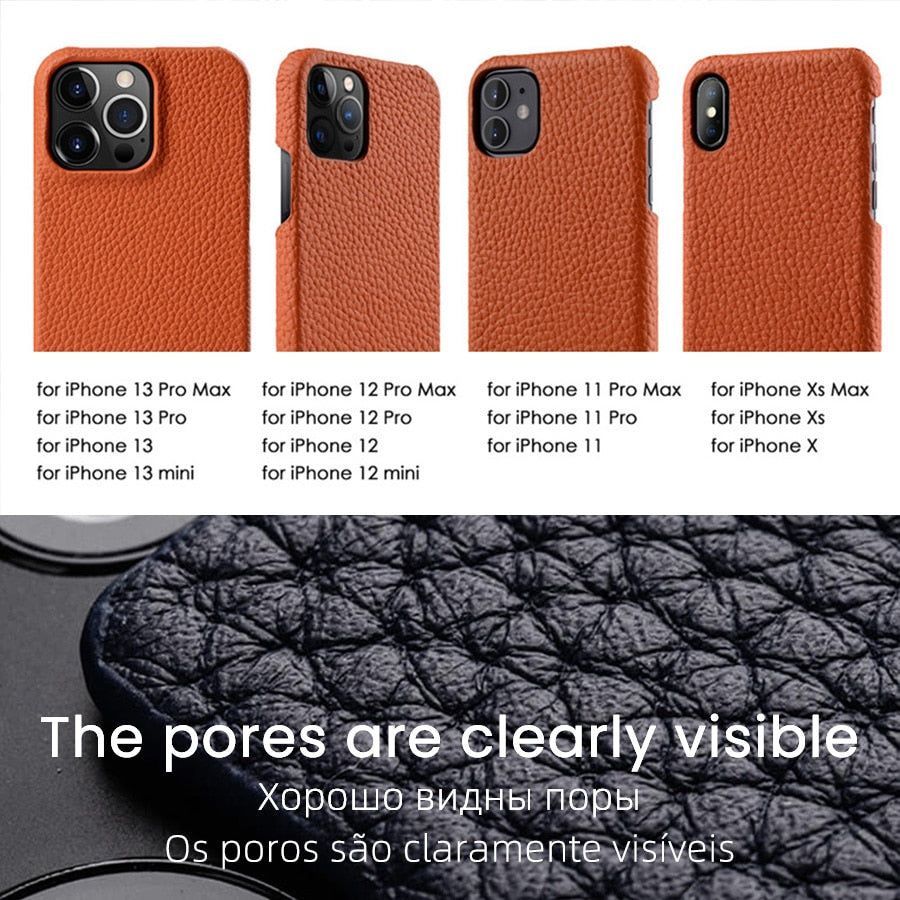 Solid Premium Genuine Leather Cute Phone Cases for iPhone 13 Pro Max 12 mini 11