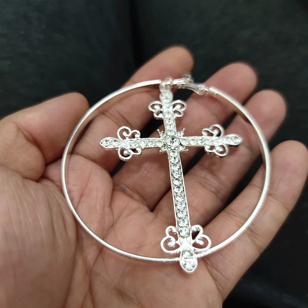 Sparkle Victorian Gothic Cross Hoop Earrings