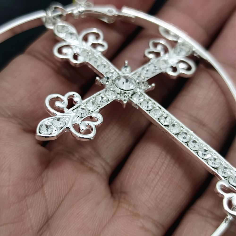 Sparkle Victorian Gothic Cross Hoop Earrings