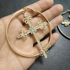 Sparkle Victorian Gothic Cross Hoop Earrings