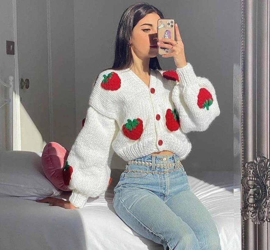 Strawberry Knitted Cardigan