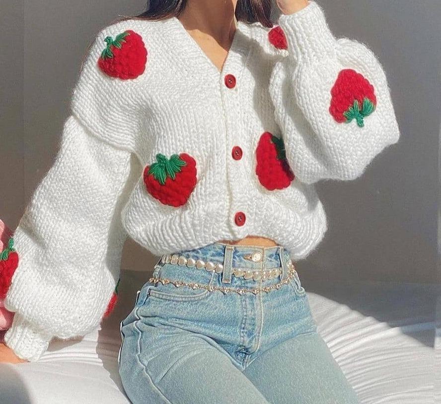 Strawberry Knitted Cardigan