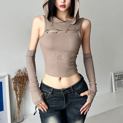 Streetwear Hooded Sleeveless Crop Top