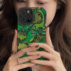 Stylish Cute Green Dinosaur Phone Case Cover for iPhone 14, 13, 12, 11 Pro Max, XR, X, XS, SE, 6, 6S, 7, 8 Plus