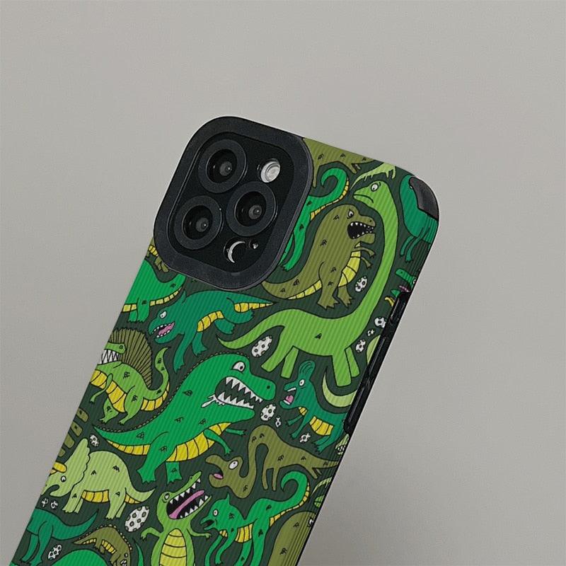 Stylish Cute Green Dinosaur Phone Case Cover for iPhone 14, 13, 12, 11 Pro Max, XR, X, XS, SE, 6, 6S, 7, 8 Plus