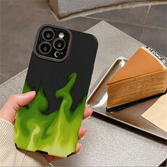 Stylish Green Flame Cute Phone Cases: Leather Covers for iPhone 14, 11, 13, 12 Pro Max, Mini, 6, 7, 8 Plus, X, XS, XR, and SE 2