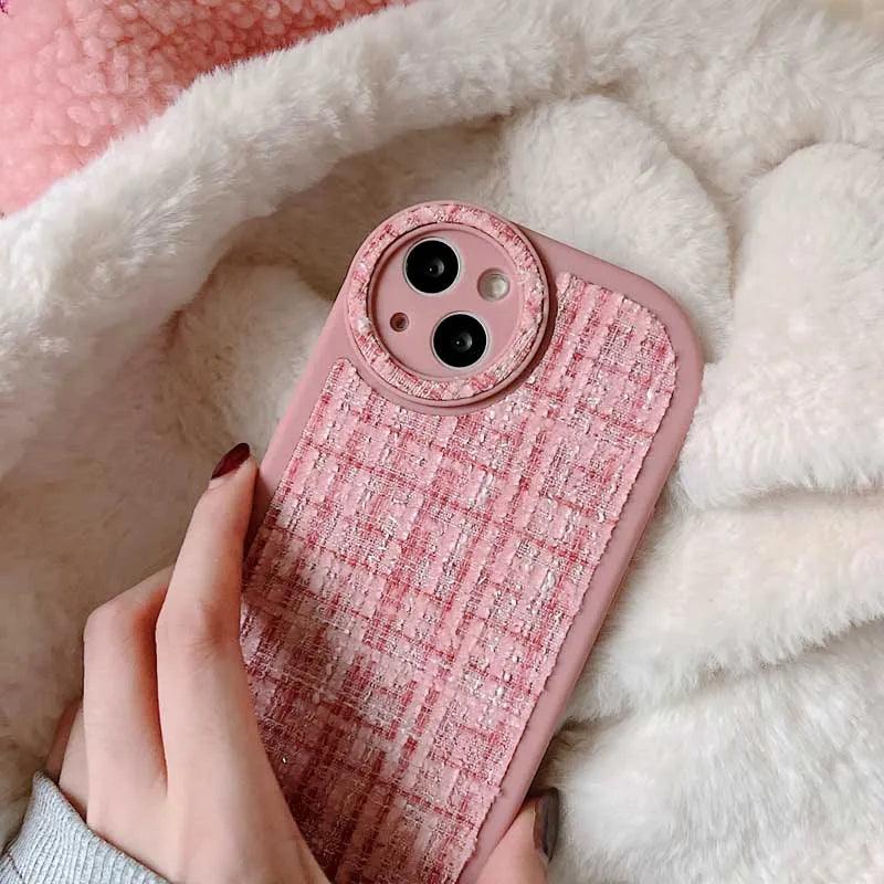 Stylish Lattice Fabric Cute Phone Cases for iPhone 14, 13, 12, 11 Pro Max and 14 Plus