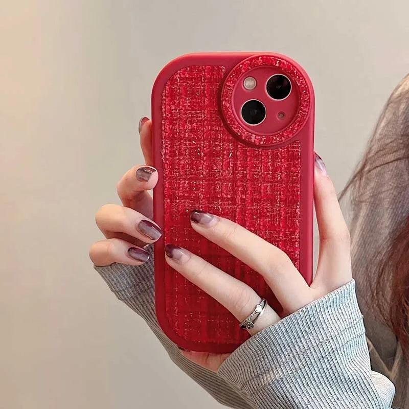 Stylish Lattice Fabric Cute Phone Cases for iPhone 14, 13, 12, 11 Pro Max and 14 Plus