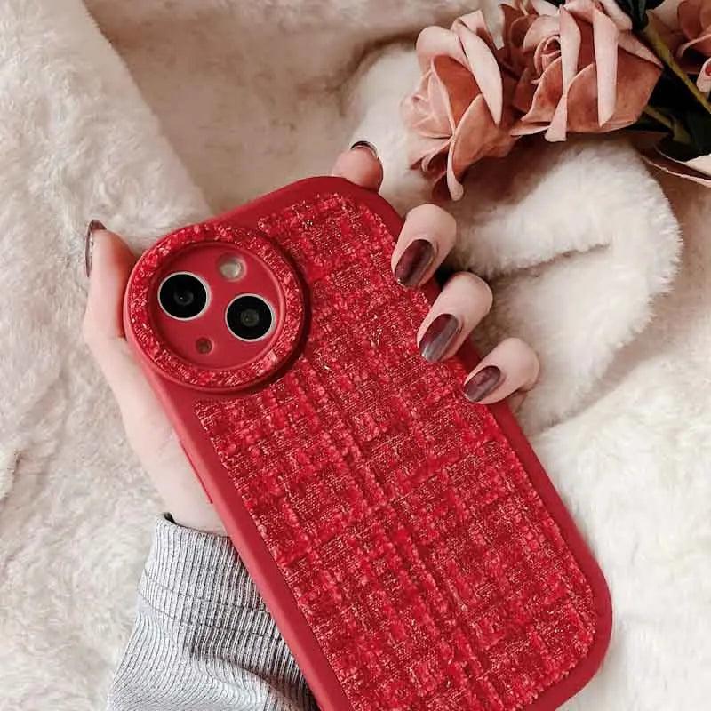 Stylish Lattice Fabric Cute Phone Cases for iPhone 14, 13, 12, 11 Pro Max and 14 Plus