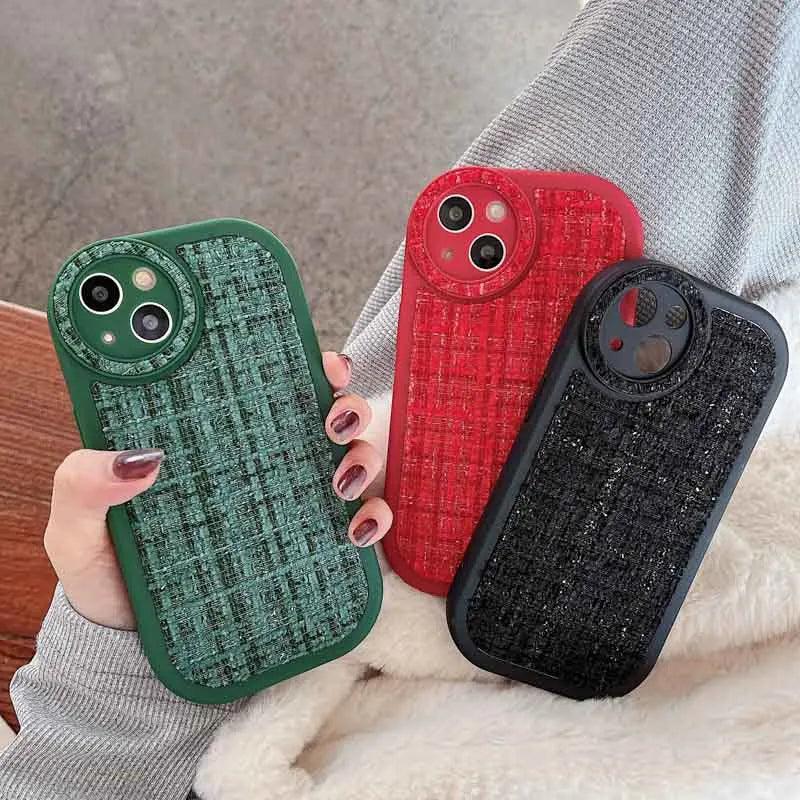 Stylish Lattice Fabric Cute Phone Cases for iPhone 14, 13, 12, 11 Pro Max and 14 Plus