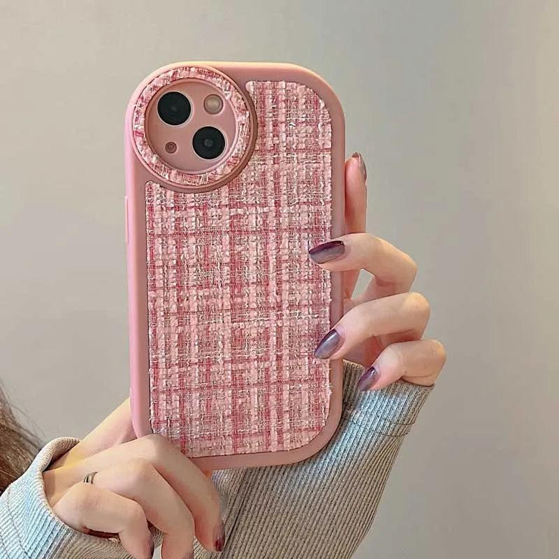 Stylish Lattice Fabric Cute Phone Cases for iPhone 14, 13, 12, 11 Pro Max and 14 Plus