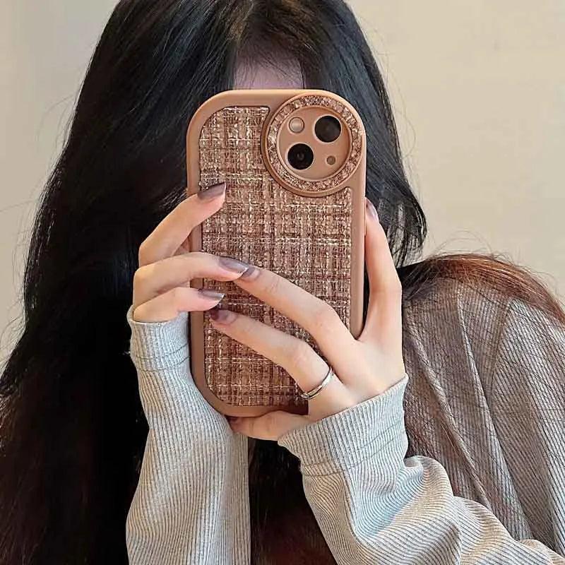 Stylish Lattice Fabric Cute Phone Cases for iPhone 14, 13, 12, 11 Pro Max and 14 Plus