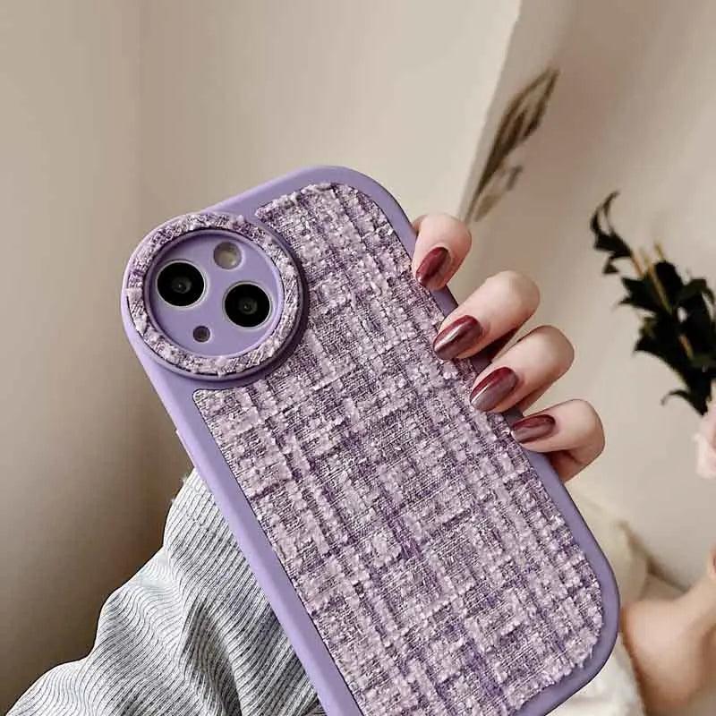 Stylish Lattice Fabric Cute Phone Cases for iPhone 14, 13, 12, 11 Pro Max and 14 Plus