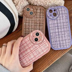 Stylish Lattice Fabric Cute Phone Cases for iPhone 14, 13, 12, 11 Pro Max and 14 Plus