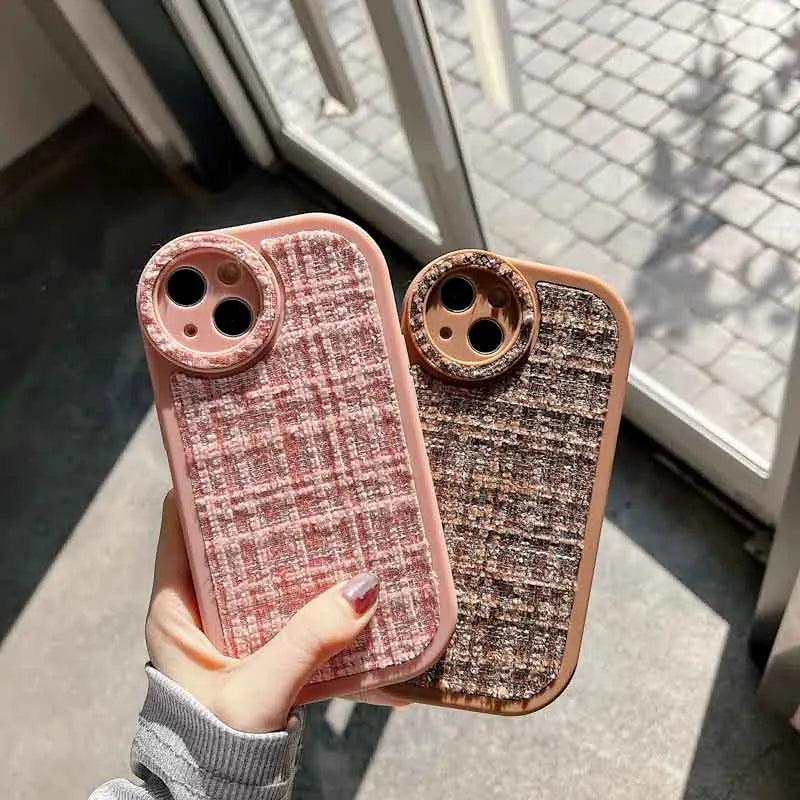 Stylish Lattice Fabric Cute Phone Cases for iPhone 14, 13, 12, 11 Pro Max and 14 Plus