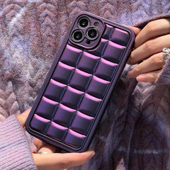 Stylish Purple 3D Square Cube Plating Cute Phone Cases for iPhone 14, 13, 12, 11 Pro Max, XS, X, XR and 14 Plus