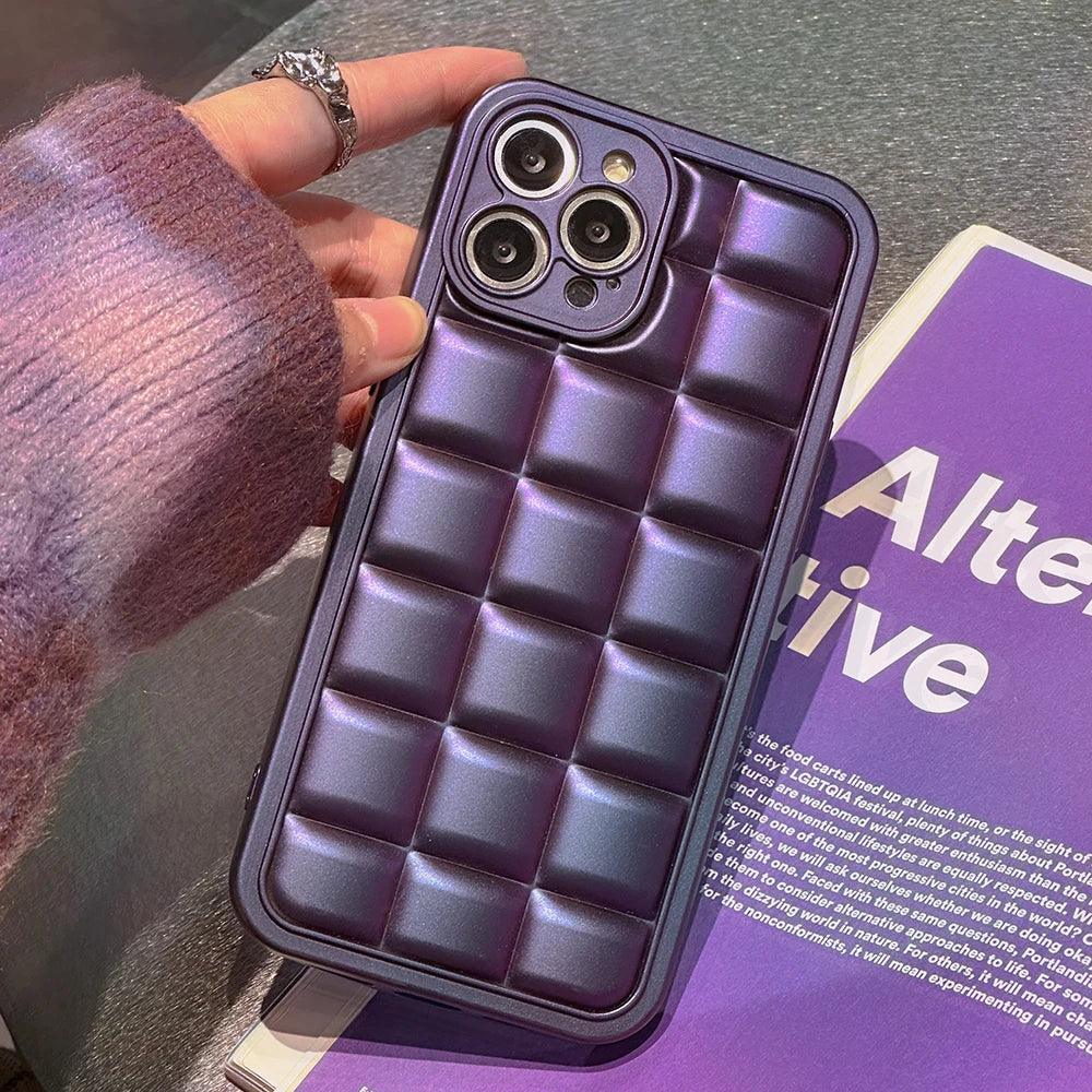 Stylish Purple 3D Square Cube Plating Cute Phone Cases for iPhone 14, 13, 12, 11 Pro Max, XS, X, XR and 14 Plus