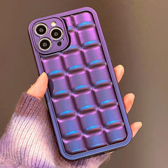 Stylish Purple 3D Square Cube Plating Cute Phone Cases for iPhone 14, 13, 12, 11 Pro Max, XS, X, XR and 14 Plus