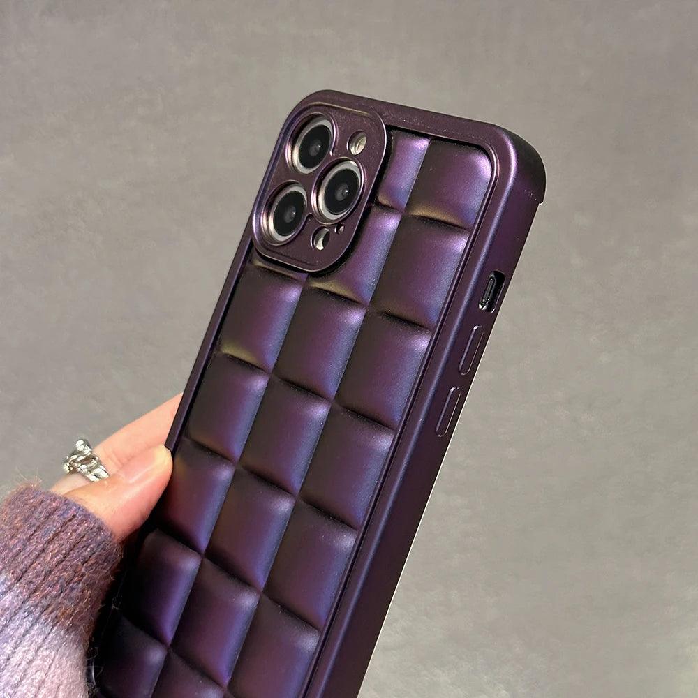 Stylish Purple 3D Square Cube Plating Cute Phone Cases for iPhone 14, 13, 12, 11 Pro Max, XS, X, XR and 14 Plus