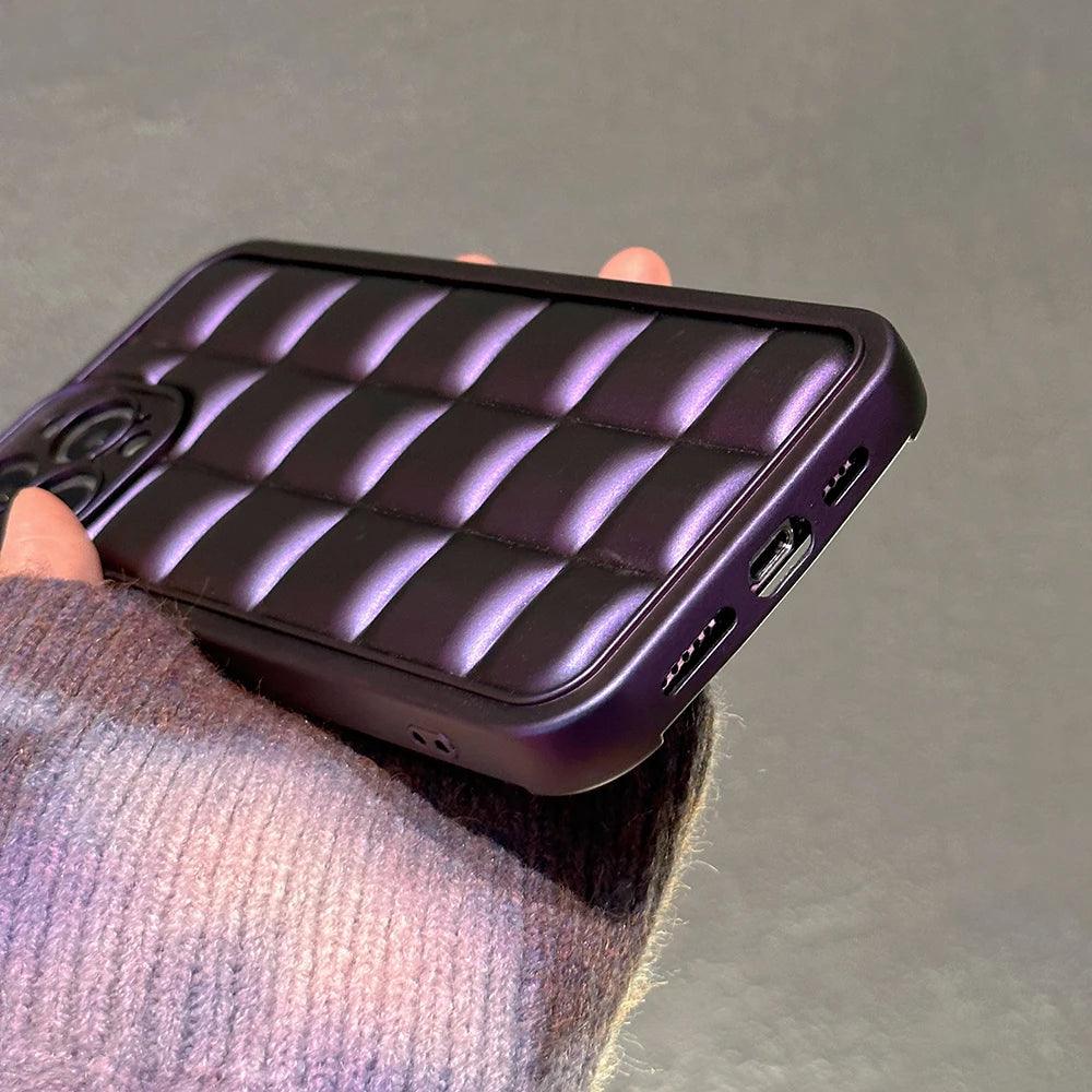 Stylish Purple 3D Square Cube Plating Cute Phone Cases for iPhone 14, 13, 12, 11 Pro Max, XS, X, XR and 14 Plus