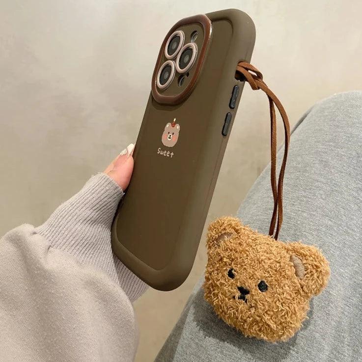 Sweet Cute Phone Cases with Bear Pendant for iPhone 11, 12, 13, 14, 15 Pro Max