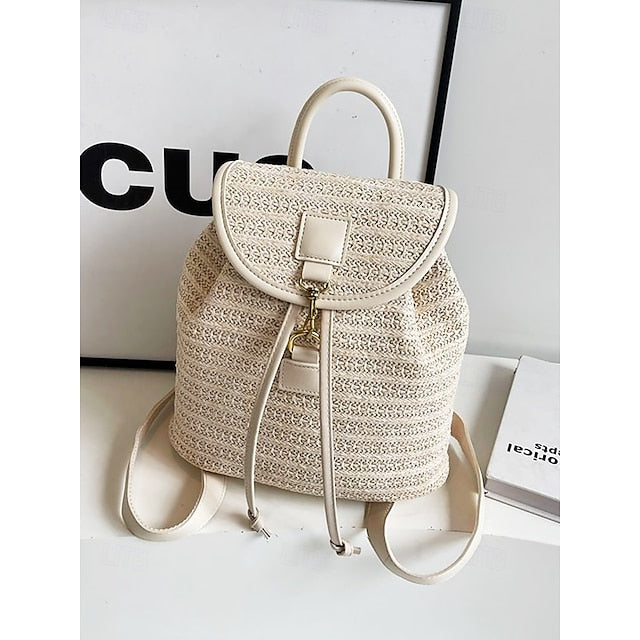 â€?Women Woven Boho Bag with Rattan for Travel Straw Backpack
