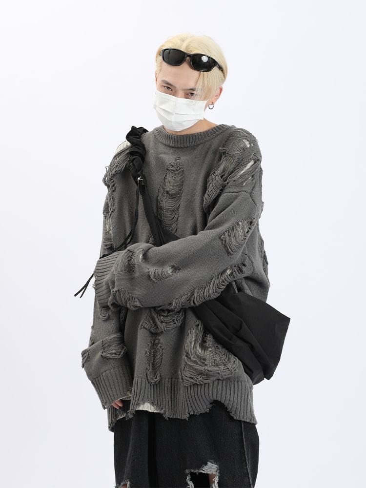 ANAGOC Ripped Hole Fake Two Piece Sweater