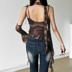 Tie Dye Brown Asymmetrical Cami Top