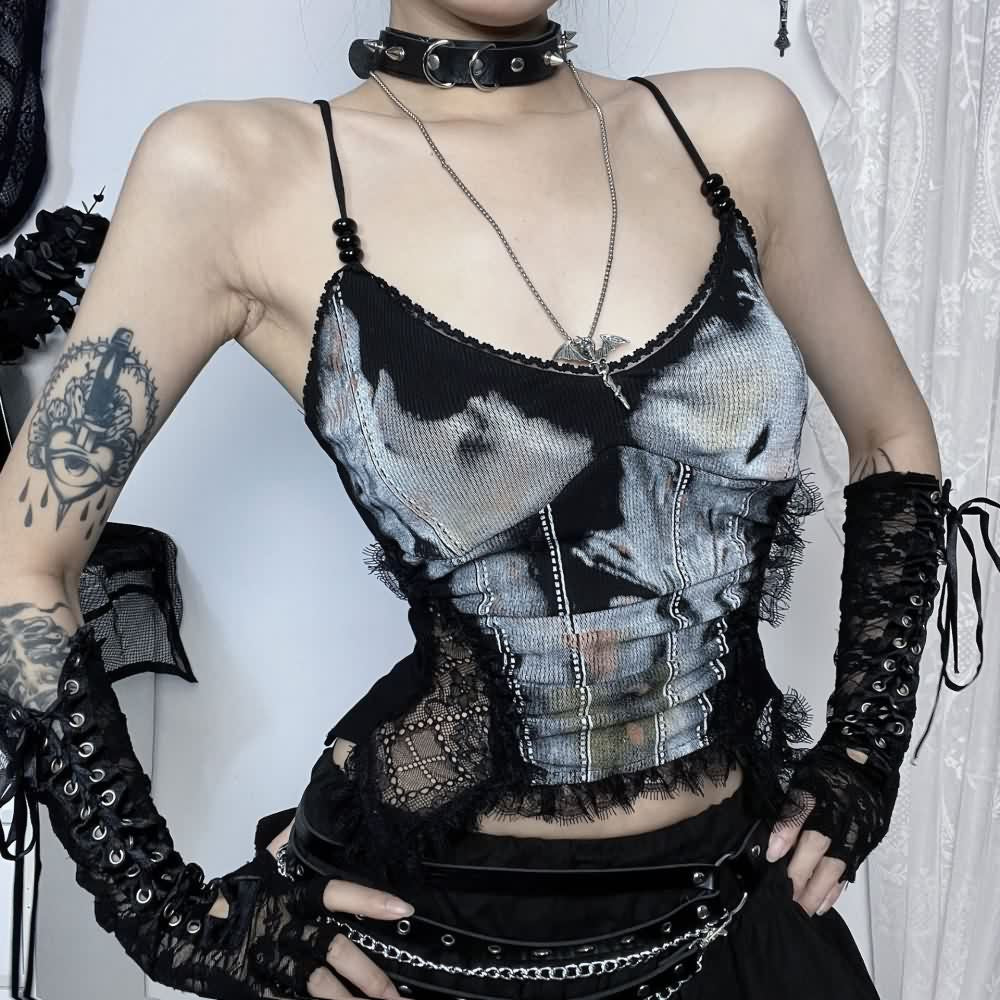 Tie Dye Gothic Grunge Lace Cami Top