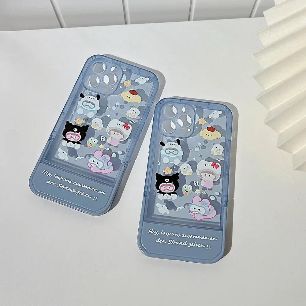 Transparent Blue Cute Phone Cases For iPhone 15 14 13 11 12 Pro Max XS XR X 7 8 Plus SE 2020 With Invisible Stand Holder