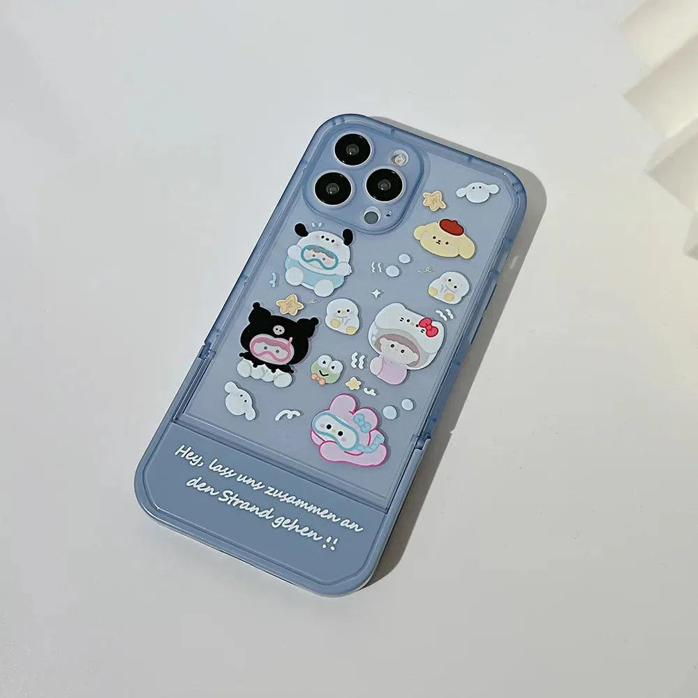 Transparent Blue Cute Phone Cases For iPhone 15 14 13 11 12 Pro Max XS XR X 7 8 Plus SE 2020 With Invisible Stand Holder