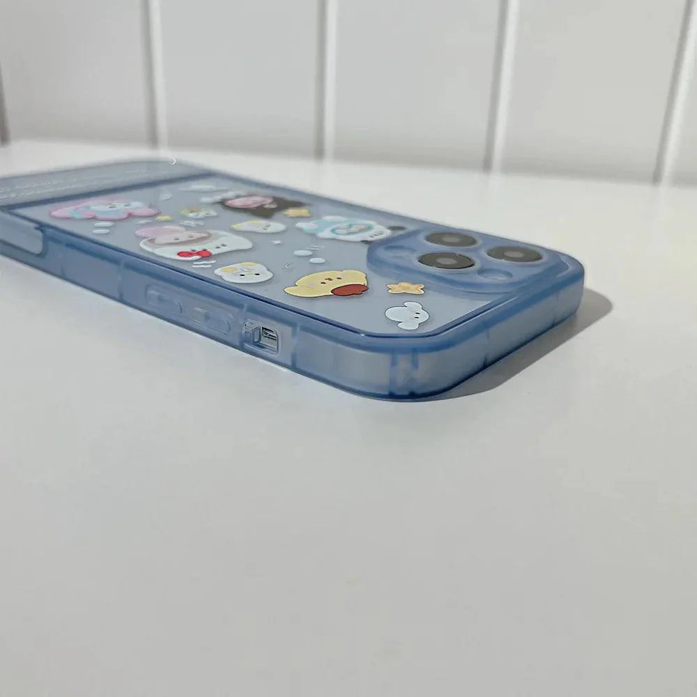 Transparent Blue Cute Phone Cases For iPhone 15 14 13 11 12 Pro Max XS XR X 7 8 Plus SE 2020 With Invisible Stand Holder