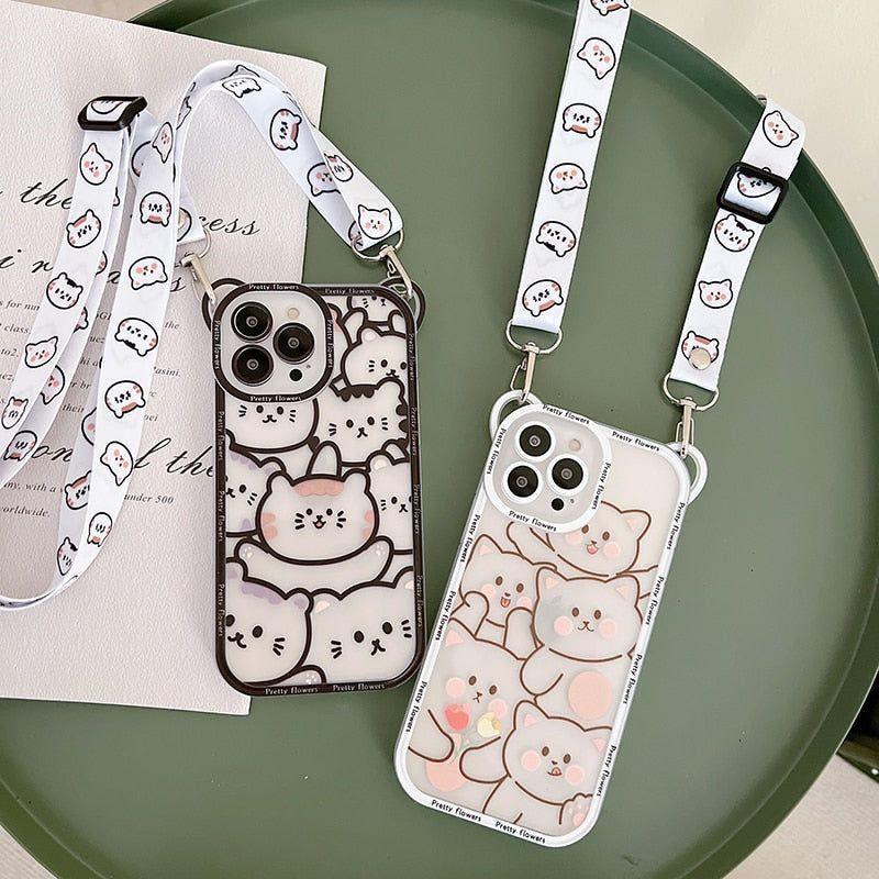 Transparent Cat Bear Cute Phone Cases For iPhone 14 13 11 12 Pro Max XS X XR 8 7 Plus