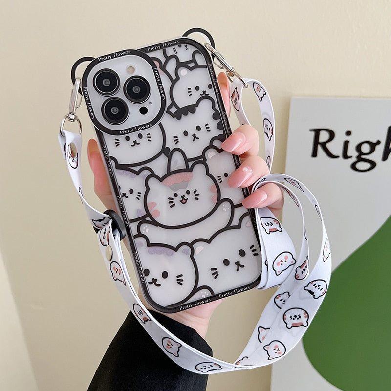 Transparent Cat Bear Cute Phone Cases For iPhone 14 13 11 12 Pro Max XS X XR 8 7 Plus