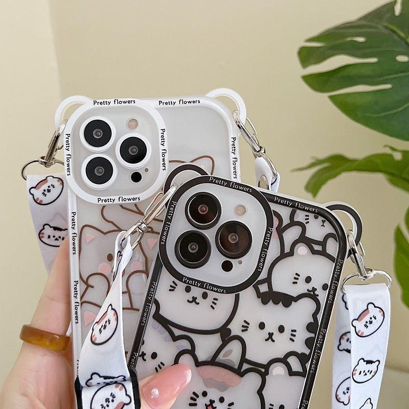 Transparent Cat Bear Cute Phone Cases For iPhone 14 13 11 12 Pro Max XS X XR 8 7 Plus