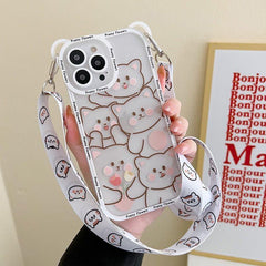 Transparent Cat Bear Cute Phone Cases For iPhone 14 13 11 12 Pro Max XS X XR 8 7 Plus