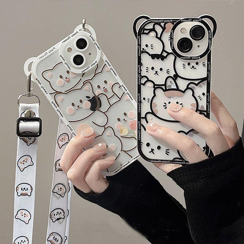 Transparent Cat Bear Cute Phone Cases For iPhone 14 13 11 12 Pro Max XS X XR 8 7 Plus