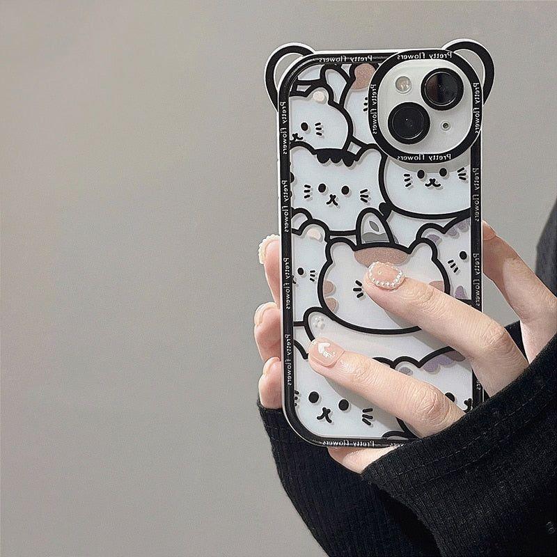 Transparent Cat Bear Cute Phone Cases For iPhone 14 13 11 12 Pro Max XS X XR 8 7 Plus