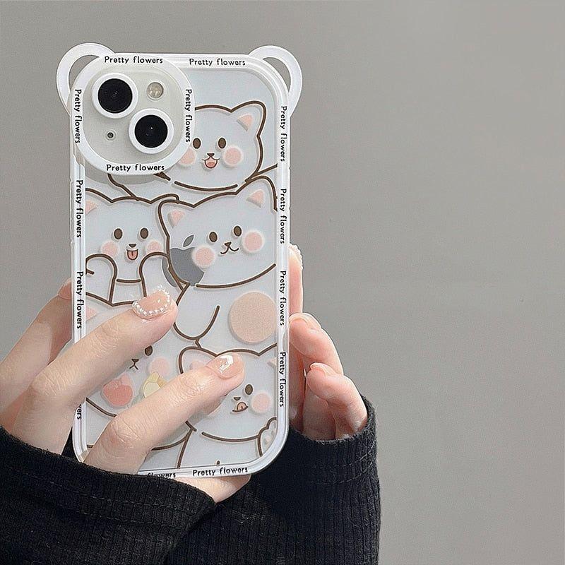 Transparent Cat Bear Cute Phone Cases For iPhone 14 13 11 12 Pro Max XS X XR 8 7 Plus