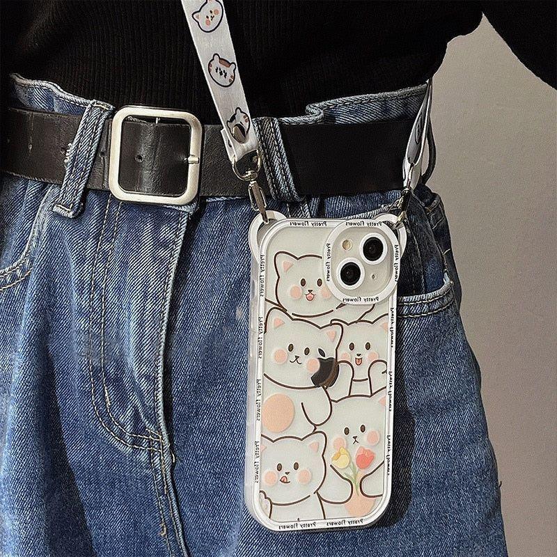 Transparent Cat Bear Cute Phone Cases For iPhone 14 13 11 12 Pro Max XS X XR 8 7 Plus