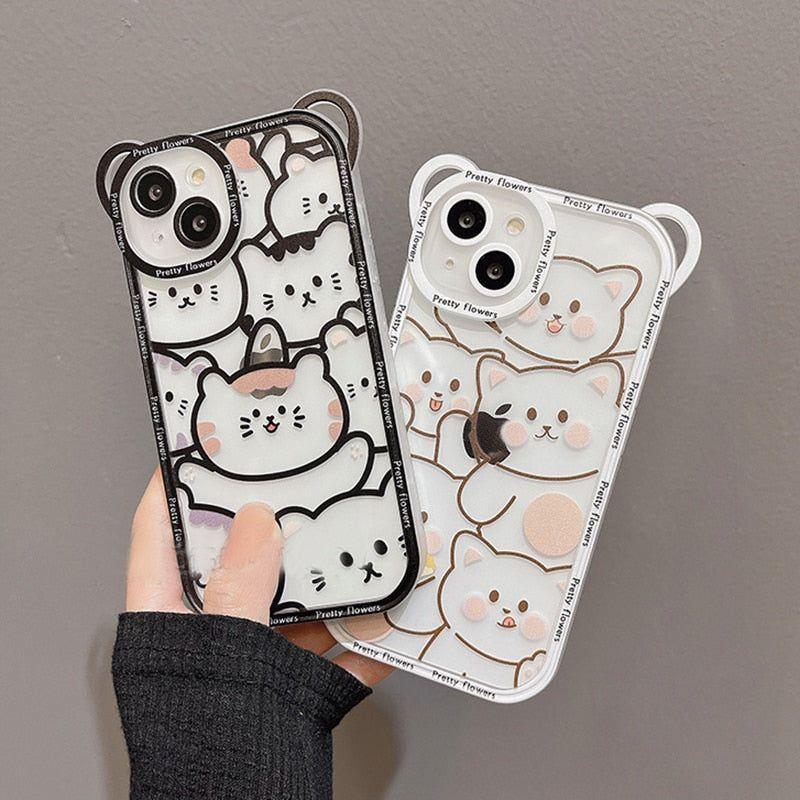 Transparent Cat Bear Cute Phone Cases For iPhone 14 13 11 12 Pro Max XS X XR 8 7 Plus