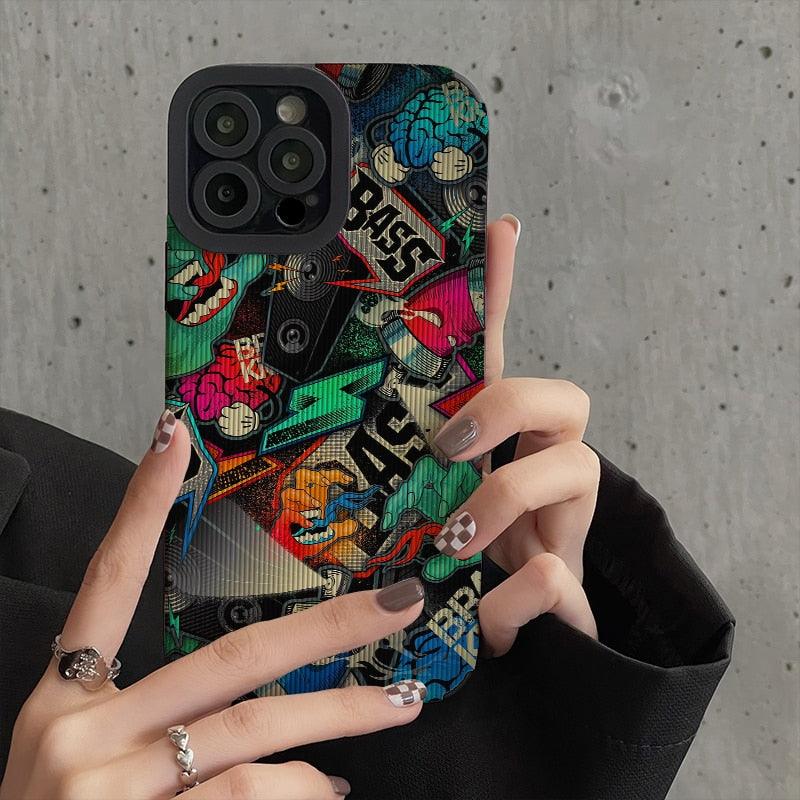 Trendy Graffiti Fashion: Cute Phone Case with Soft Cover for iPhone 14, 13, 12, 11 Pro Max, X, XS Max, XR, 7, and 8 Plus